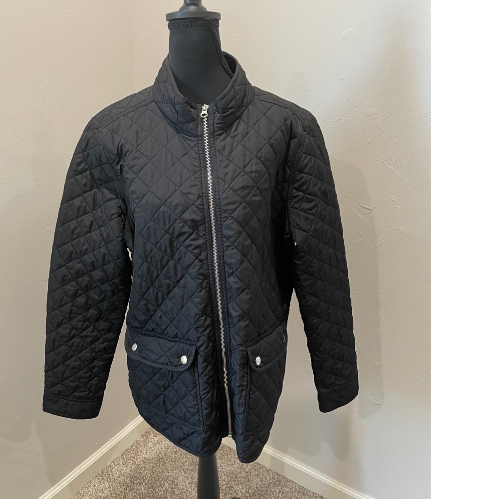 Croft & Barrow Womens Black Quilted Barn Jacket Full Zip Utility Coat Large